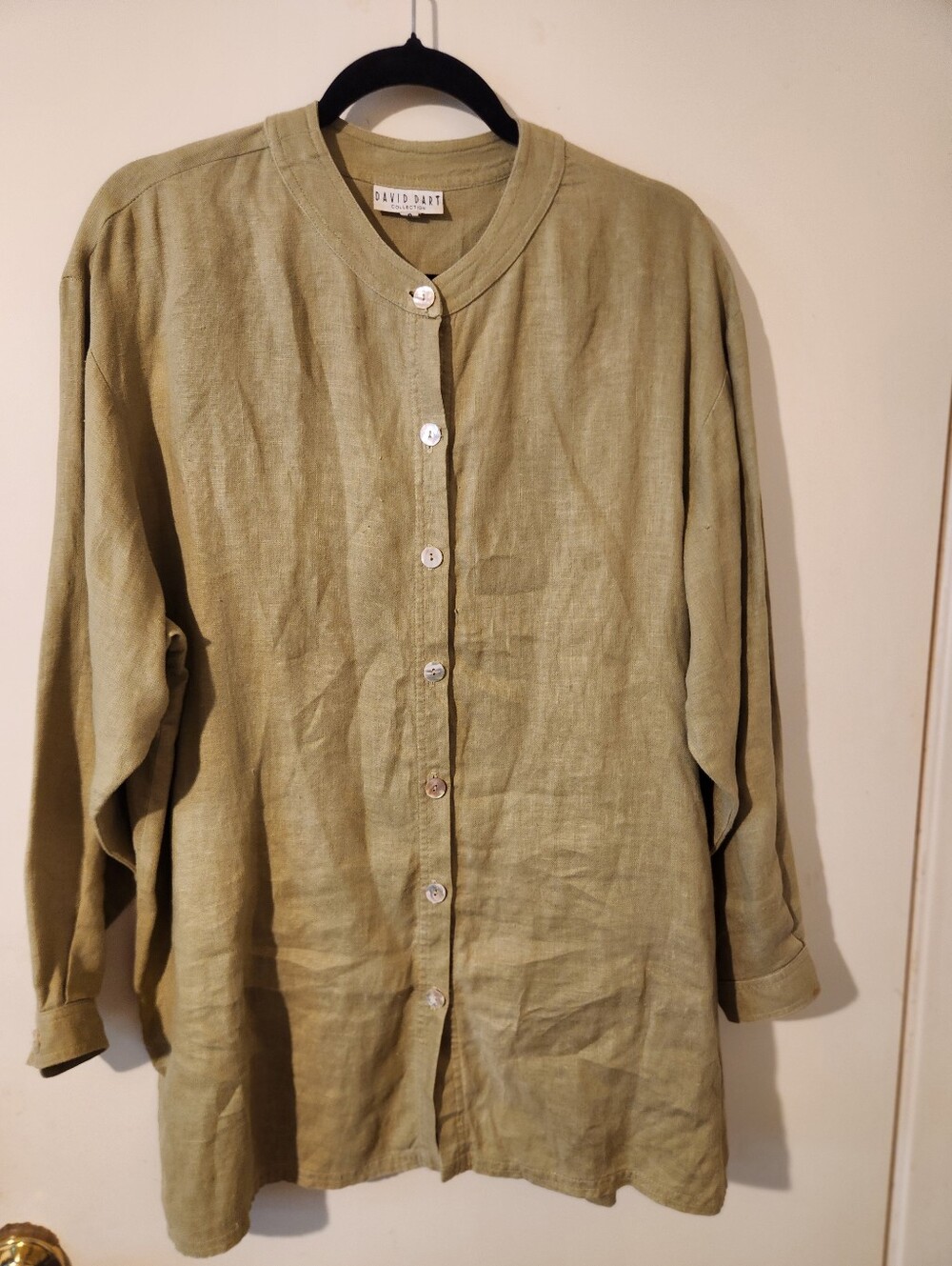 Vge. David Dart Olive Green Women's Linen Button-Up Jacket, Tunic B: 48"